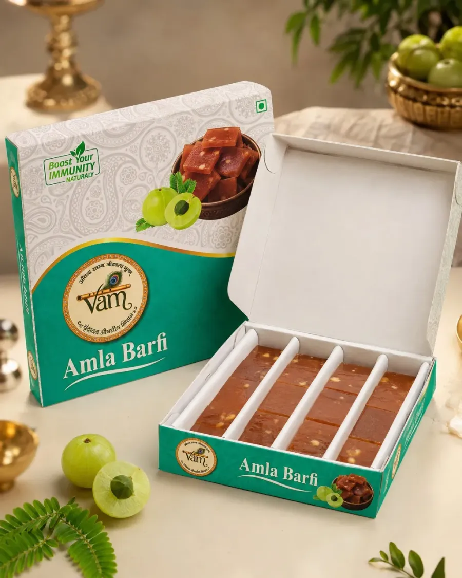 Amla barfi gift box from Vrindavan Aushadhiya Misthan, Haridwar