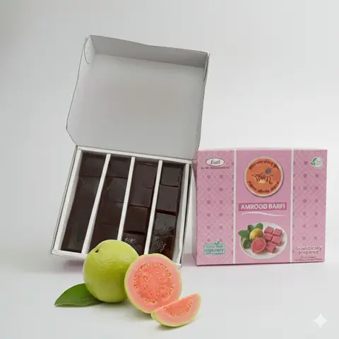 Guava barfi gift box with fresh guava